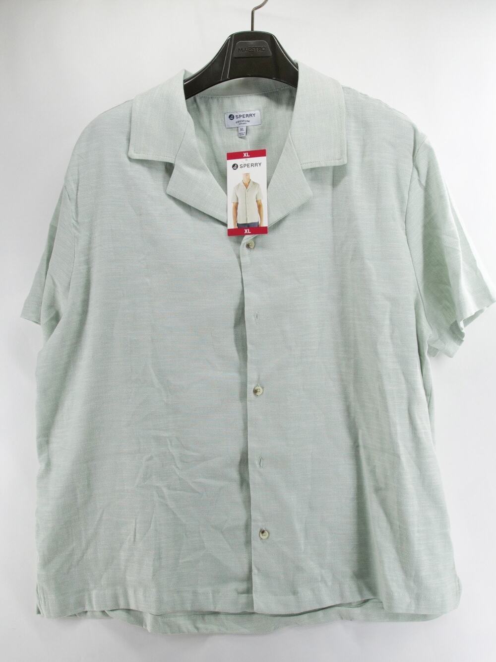 Sperry Men's Light Green Textured Knit Short Sleeve Button Down Shirt XL
